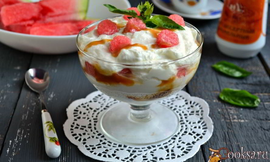 Рецепт десерта творожного с арбузом