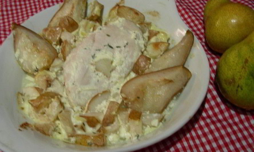 Рецепт курицы с крем-чизом, грушами и имбирем