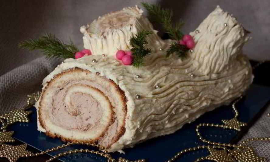 Рецепт рулета рождественское полено с кремом из белого шоколада