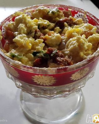 Веррин с креветками под кремом с желтым перцем