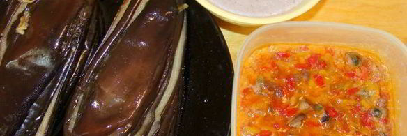 мильфей из баклажанов с морепродуктами