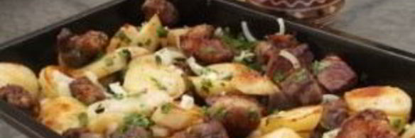 картошка со свининой в духовке на противне