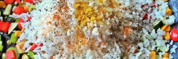 рис с овощами и ветчиной