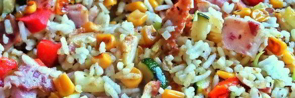 рис с овощами и ветчиной