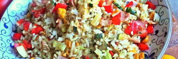 рис с овощами и ветчиной