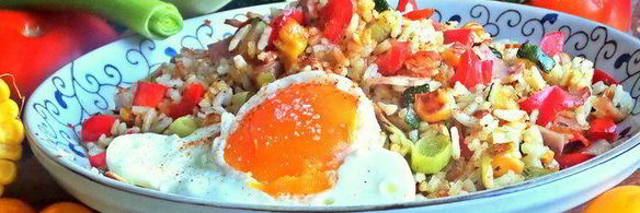 рис с овощами и ветчиной