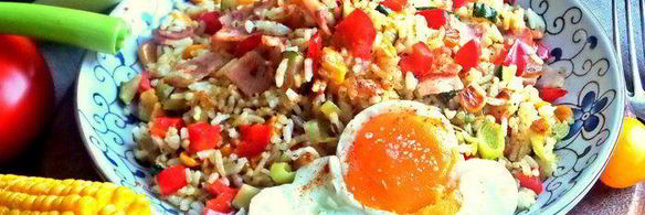 рис с овощами и ветчиной