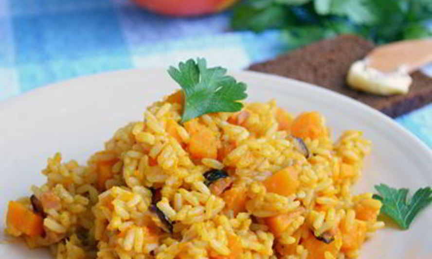 Рецепт тушеного риса с тыквой и беконом