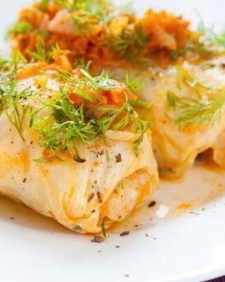 Запеченные голубцы с зеленой гречкой и тофу