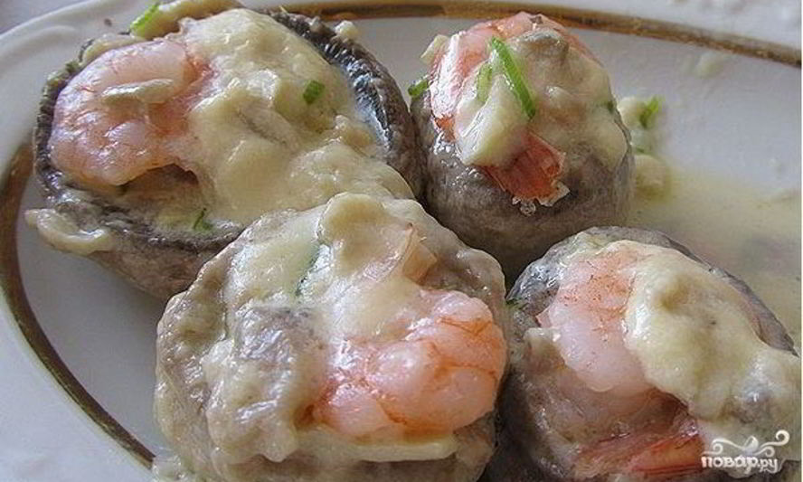 Рецепт грибов, фаршированных креветками