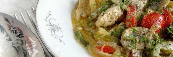 шампиньоны с куриным филе и сладким перцем по-муромски