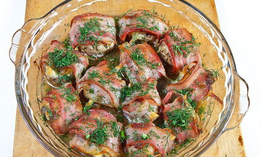 Рецепт шампиньонов в беконе в духовке