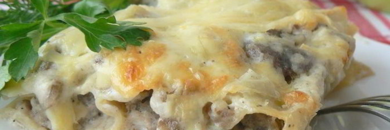 Каннелони с фаршем и грибами