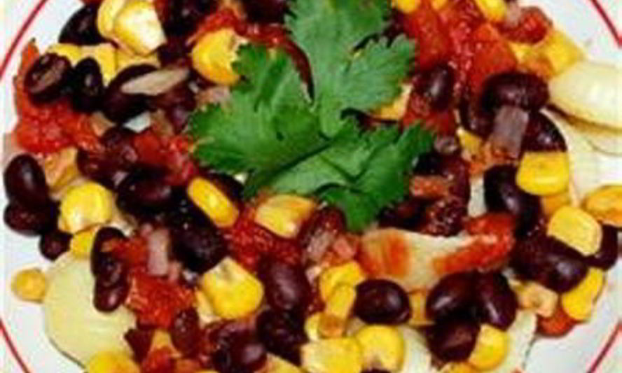 Рецепт макарон с фасолью, кукурузой и цыпленком