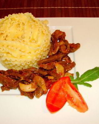 Паста с телятиной и белыми грибами