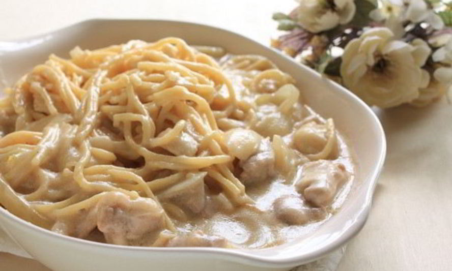 Рецепт спагетти с курицей в молочно-сырном соусе