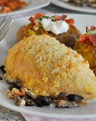 Куриная грудка с грибами в духовке