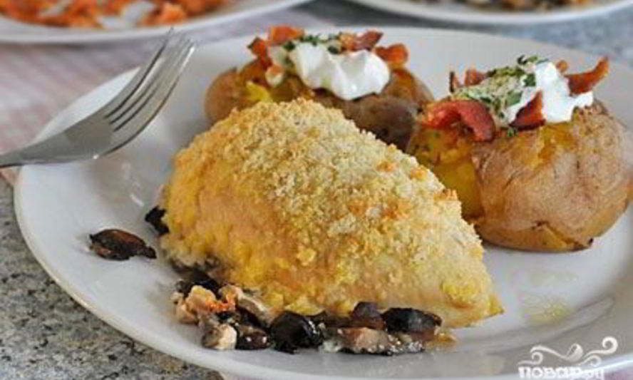 Рецепт куриной грудки с грибами в духовке