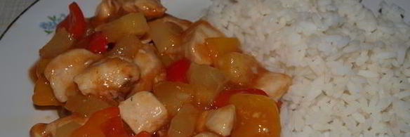курица с перцем и ананасами в кисло-сладком соусе