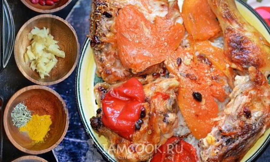 Рецепт курицы в духовке с тыквой