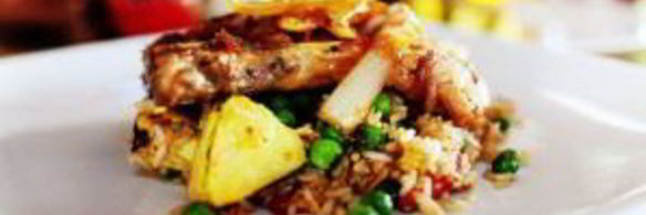 свиные отбивные с ананасом и рисом