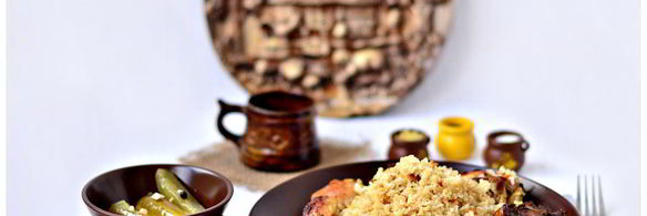 утка с чесноком на рисовой подушке