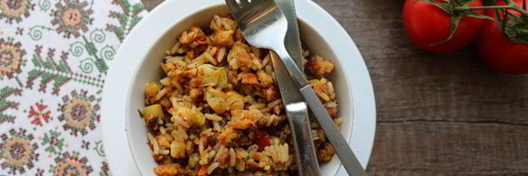 тушеные кабачки с фаршем и рисом