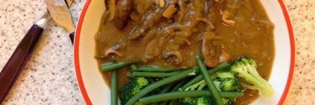 Говяжья печень с грибами