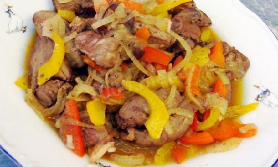 Рецепт куриной печени с лукома и перцема