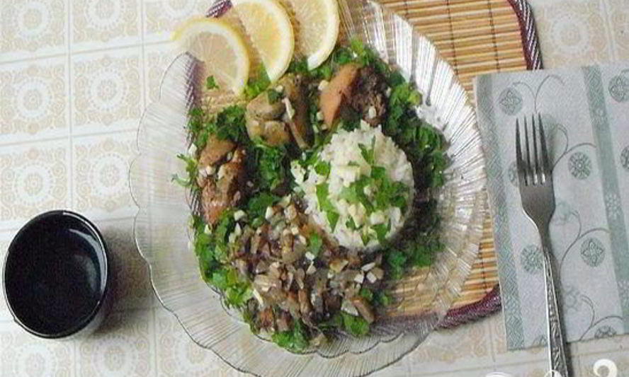 Рецепт печени с рисом и грибами