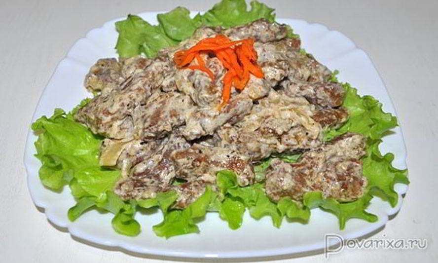 Рецепт печени в сметанно-горчичном соусе