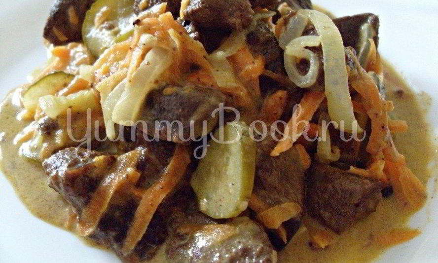 Рецепт печени в соусе из соленых огурцов