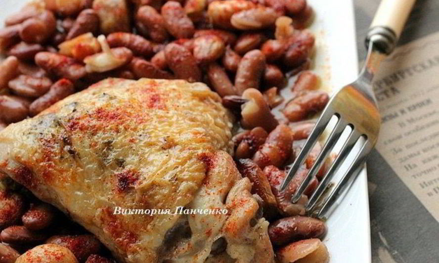 Рецепт рагу из курицы с фасолью и запеченным чесноком