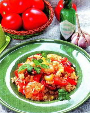 Рагу с креветками и салями