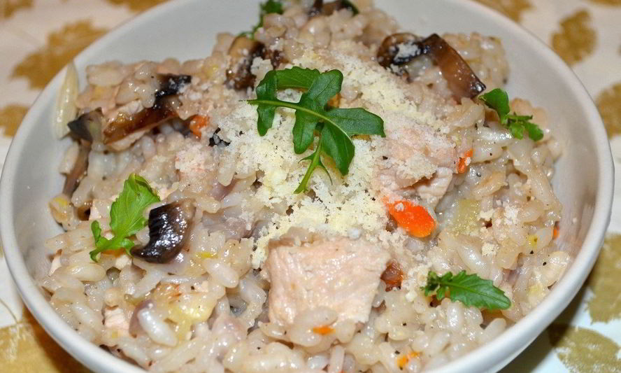 Рецепт непьяного ризотто с индейкой и грибами портобелло