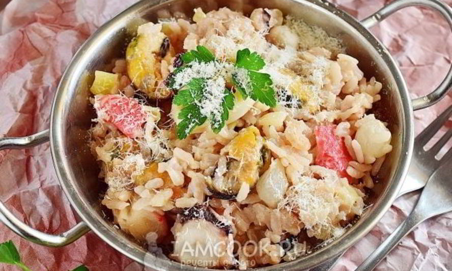 Рецепт ризотто с морепродуктами в сливочном соусе