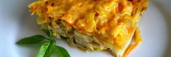 кальмары, запеченные с картофелем под сырной корочкой