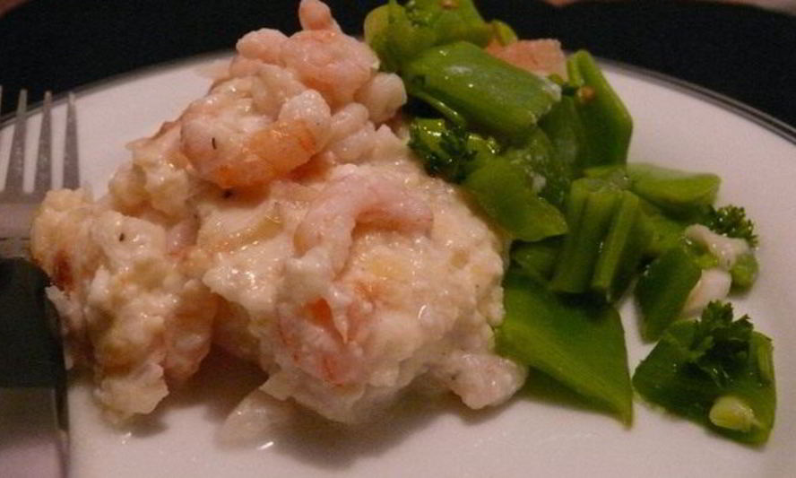 Рецепт палтуса с креветками под белым соусом