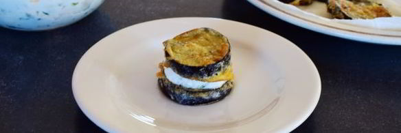 шашлык из баклажана в кляре с сыром