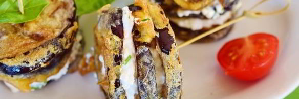 шашлык из баклажана в кляре с сыром