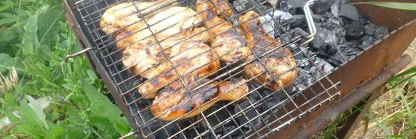 шашлык из курицы с клубнично-базиликовым соусом