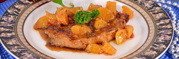 острые свиные стейки с мандариново-медовым соусом