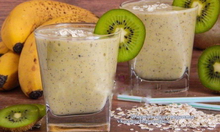 Рецепт овсяного смузей с бананома и киви
