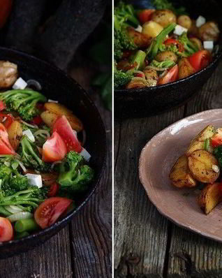 Картофельный салат с брокколи, томатами и сыром фета