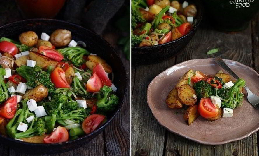 Рецепт картофельного салата с брокколи, томатами и сыром фета