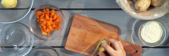 картофельный салат с куриной печенкой