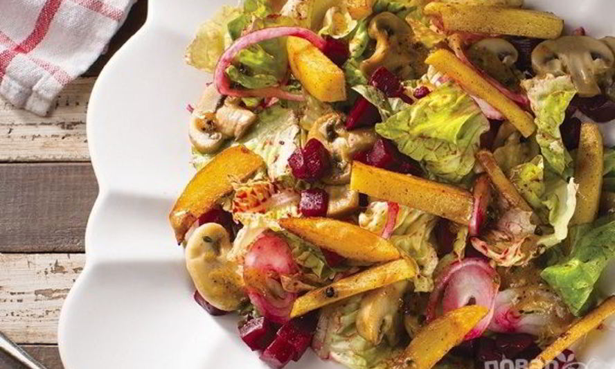 Рецепт салата с картофелем, грибами и свеклой