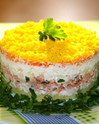 Селедка под шубой без свеклы