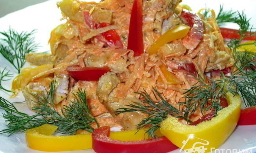 Рецепт салата с курицей, перцем и морковью