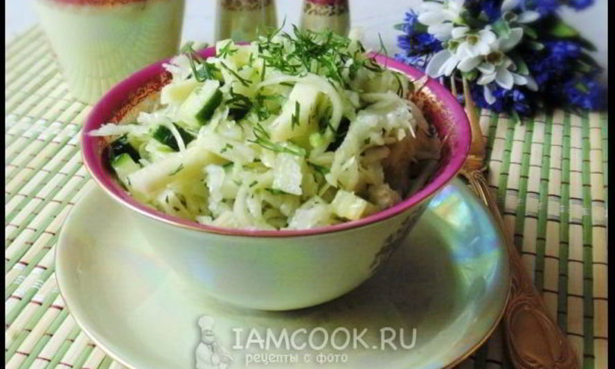 Рецепт салата с зеленой редькой и зеленым яблоком
